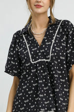 Umgee Bow Print Puff Sleeve Blouse