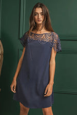 BiBi Crochet Lace Yoke Detailed Wrinkled Dress