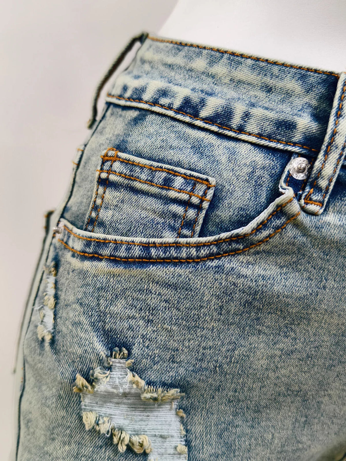 High-Waisted Distressed Raw Hem Denim Shorts