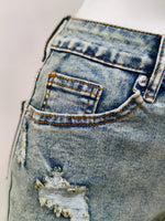 High-Waisted Distressed Raw Hem Denim Shorts