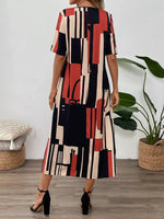 Abstract Geometric Print V-Neck Midi Dress