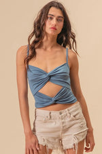BiBi Rayon Span Jersey Knit Double Twist Front Cami Top