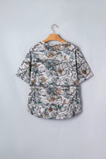 Abstract Woodland Print Tunic Henley T Shirt