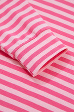 Stripe Drop Shoulder Round Neck Top and Buttoned Straight Pants Two Piece Set