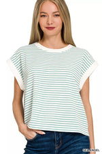 Zenana Stripe Contrast Trim Top & Shorts Set