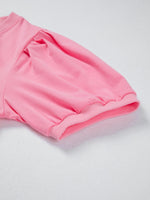 Solid Color V Neck Short Puff Sleeve Blouse