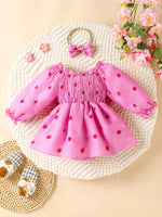 Children's Smocked Floral Print Baby Dress Set with Headband