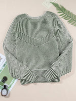 Striped Ribbed Knit Boat Neck Baggy Sweater
