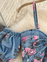 Floral Print Sweetheart Neck Cami and Skirt Denim Set