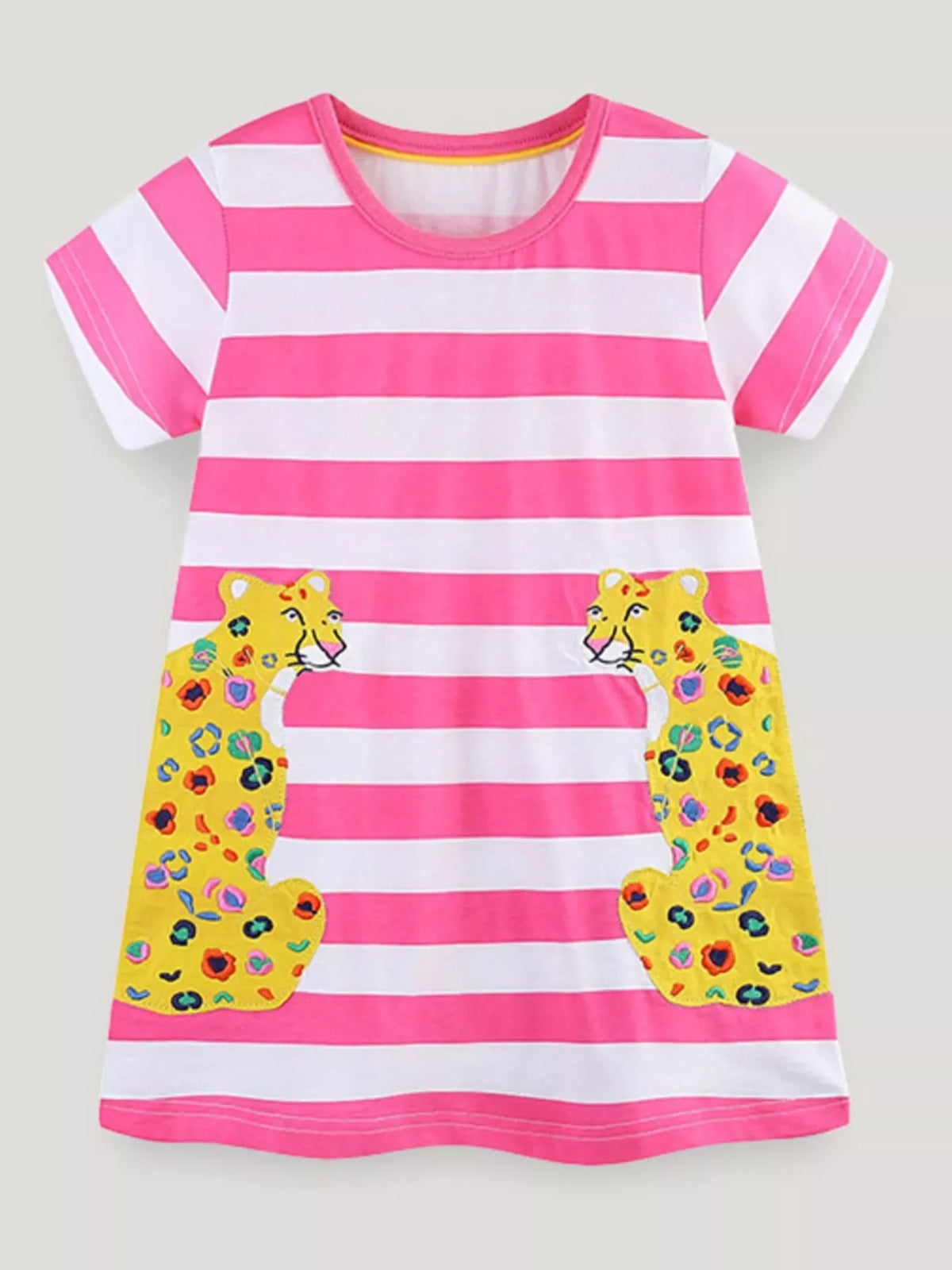 Children's Leopard Striped Short Sleeve Dress