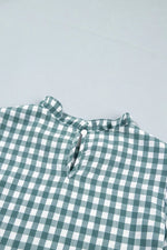 3/4 Sleeve Shirred Plaid Peplum Top