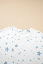 Stars Print Drop Shoulder Oversized T Shirt with Slits