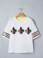 Sequin Mardi Gras Half Sleeve T Shirt