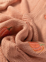 Pumpkin Tree Print Open Front Drop Shoulder Midi Cardigan