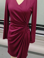 Front Ruched V-Neck Long Sleeve Dress