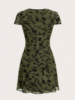 Printed V-Neck Short Sleeve Mini Dress