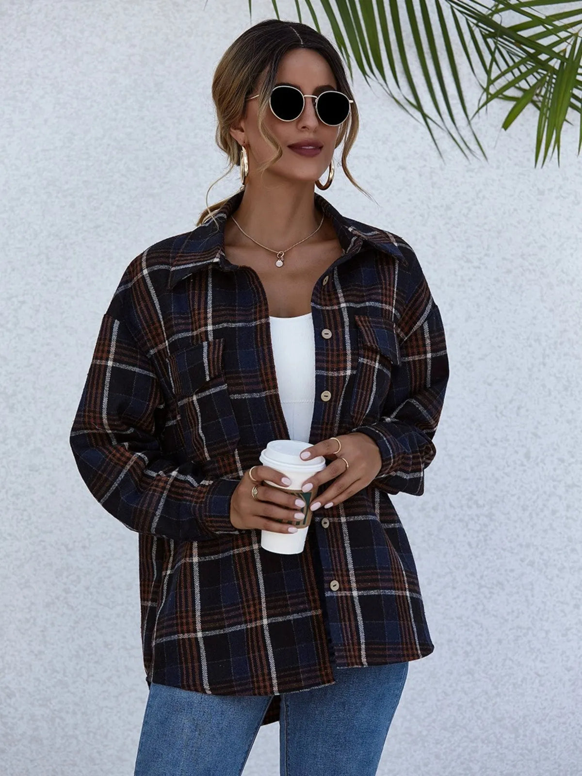 Plaid Button-Up Long Sleeve Shirt