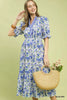 Umgee Floral Ruffle Trim Tiered Midi Dress