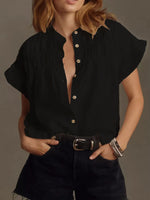 Ruffled Short Sleeve Button Up Shirt