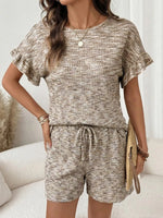Ruffle Sleeve Textured Top and Shorts Set