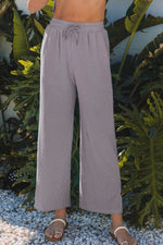 Corded Knit Short Sleeve T-Shirt and Wide Leg Pants Set