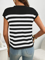 Striped Knit Pocket Detail Cap Sleeve Sweater