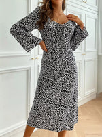 Printed Tie Flare Sleeve Midi Dress