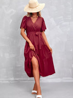 Flutter Sleeve Tiered Midi Dress