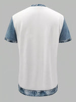 Denim Patchwork Short Sleeve Blouse
