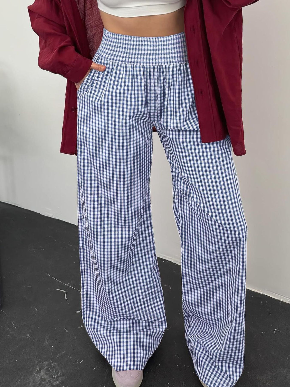 Gingham High Waist Wide Leg Pants