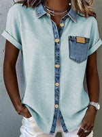 Denim Trim Short Sleeve Shirt