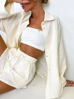 Texture Button Up Shirt and Shorts Set