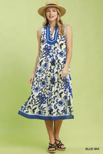 Umgee Floral Scroll Sleeveless Midi Dress