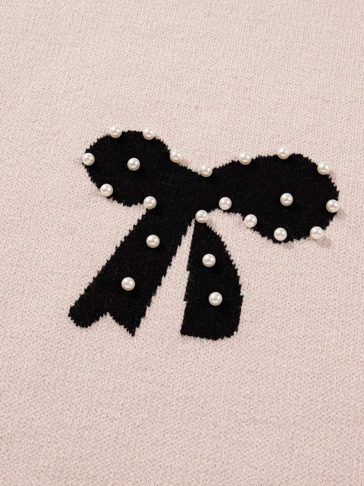 Pearl Embellished Bow Pattern Loose Sweater