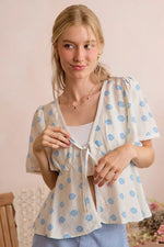 SO ME Shell Print Tie Front Flutter Sleeves Blouse Top