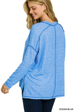 Zenana Soft Melange Hacci Exposed Seam Hi-low Tee