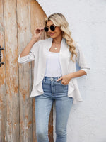 Eyelet Open Front Three-Quarter Sleeve Top