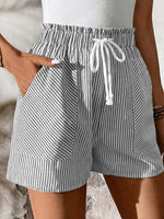 Striped Elastic Waist Drawstring Shorts