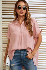 Notched Short Sleeve Blouse