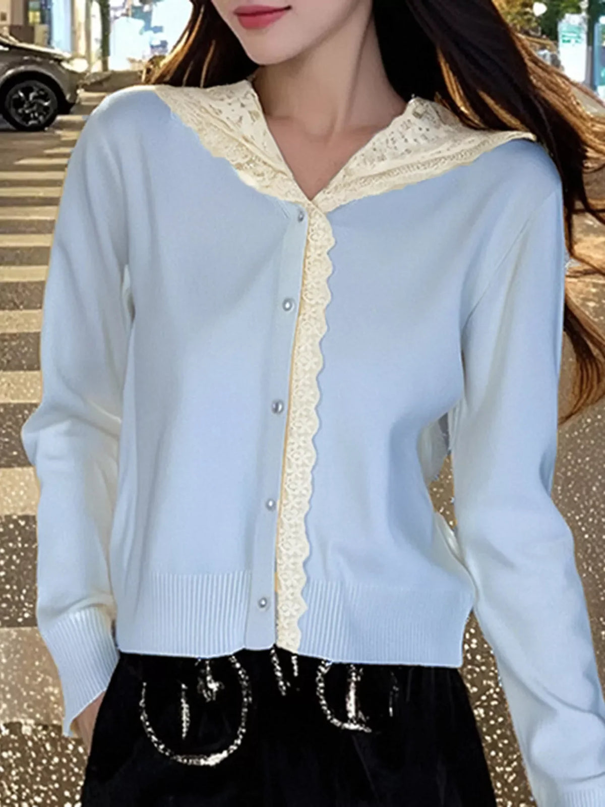 Lace Trim Hooded Cardigan