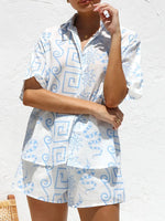 Printed Button Up Top and Shorts Set