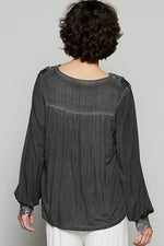 POL Floral Embroidery Woven Top with Lace Trim