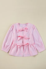 Tie Front Striped Peplum Blouse