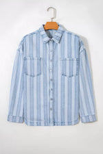 Stripe Boyfriend Chest Pocket Classic Denim Shacket
