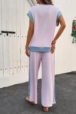 Contrast Round Neck Top and Pants Set