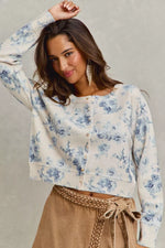 SO ME Vintage Floral Print Button Down Sweater Cardigan