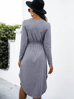 Drawstring Waist Long Sleeve Casual Dress