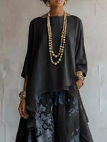 Asymmetrical Hem Top and Floral Pants Set