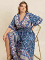 Plus Size Printed Surplice Half Sleeve Dress