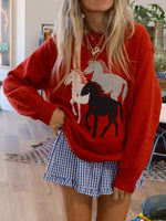 Horse Round Neck Long Sleeve Sweater